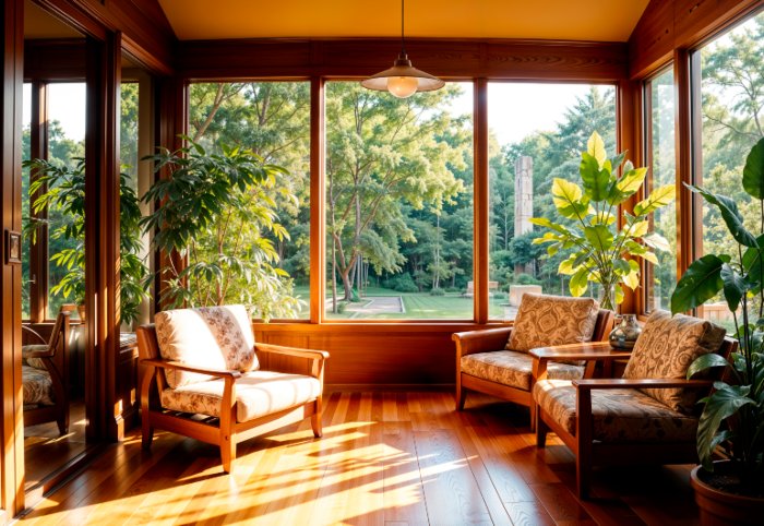 Sunroom acristalado para casas de madera